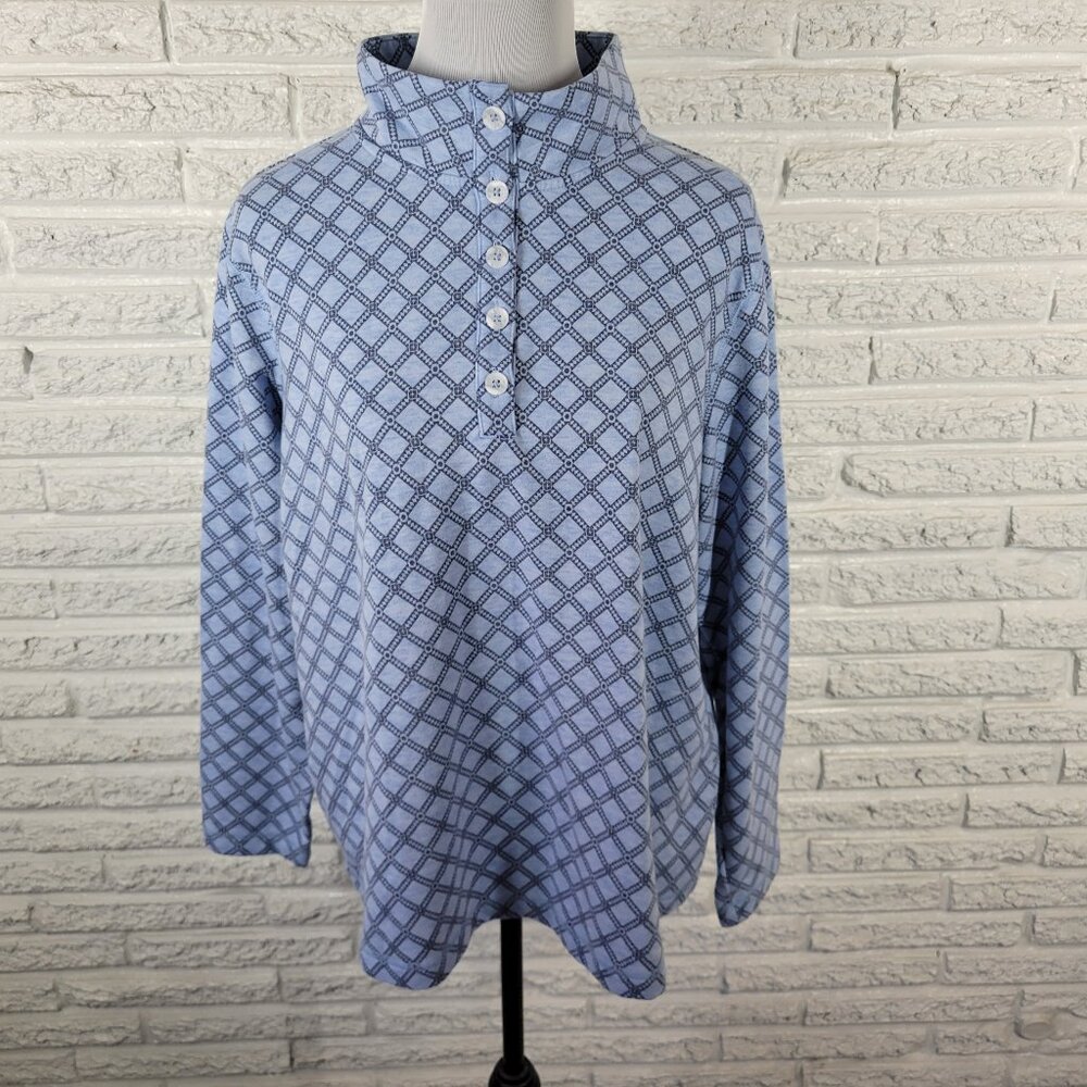 Croft & Barrow Womens XXL Blue Geometric Long Sleeve Button Up Blouse GEO239E